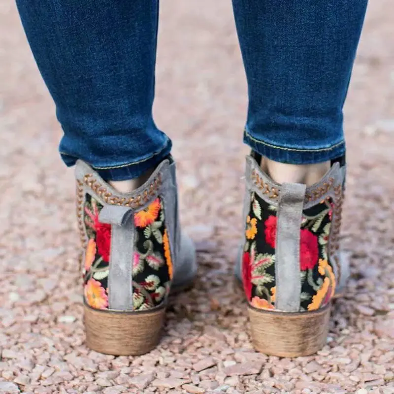 Houlife Fashion Warm Autumn Winter Women Ankle Boot Embroidery Flower Suede Platform Slip On Female Short Shoes Flats Plus Size