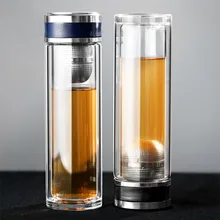 Двойная стеклянная бутылка для воды с чайным фильтром, яичный тип, нержавеющая сталь, чайная перегородка, бутылки для воды, 350 мл, для мужчин, для офиса, дома