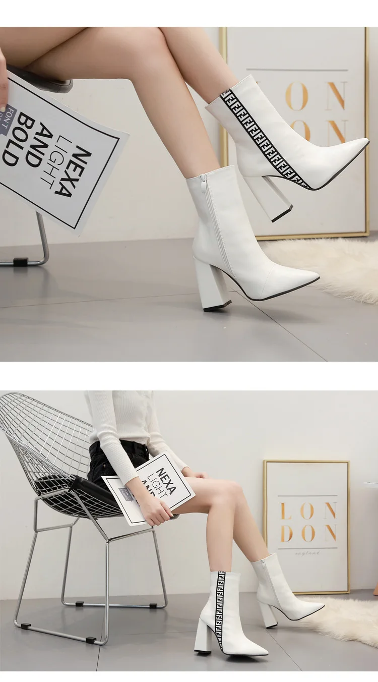 Женские ботинки; кожаные ботинки до середины икры на высоком каблуке; chaussures femme bottines hiver; Осенняя обувь; блестящая женская обувь с острым носком