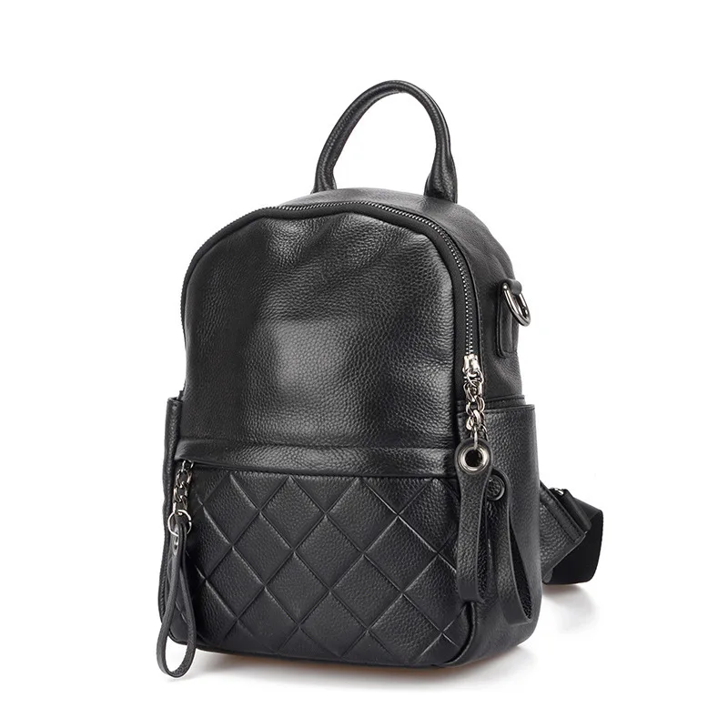 Винтажный женский рюкзак из натуральной кожи, элегантный черный рюкзак для ежедневного отдыха, повседневные дорожные сумки, школьный рюкзак для девочек - Цвет: Черный