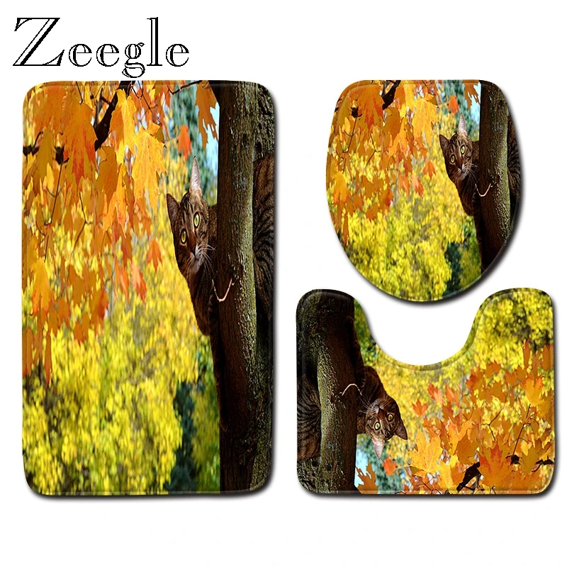 Zeegle Cat Pattern Bath Mats 3pcs Toilet Rug Absorbent Shower Rugs And Carpet Floor Mats Pads Toilet Seat Cover Mat