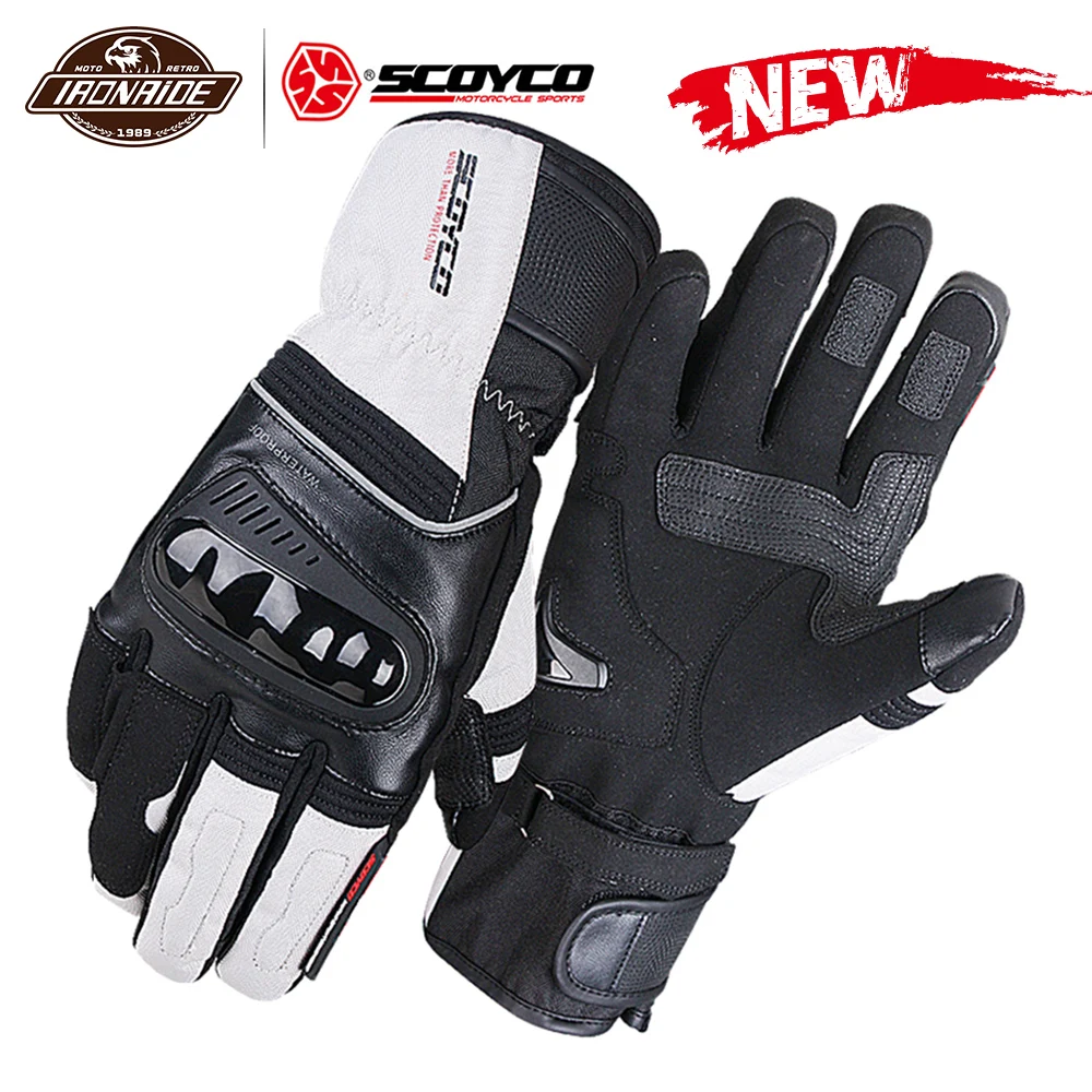 SCOYCO зимние Мотоциклетные Перчатки Водонепроницаемые Guantes Moto перчатки ветрозащитные Gant Moto rbike Racing перчатки для верховой езды 3 цвета - Цвет: MC82 Light Grey