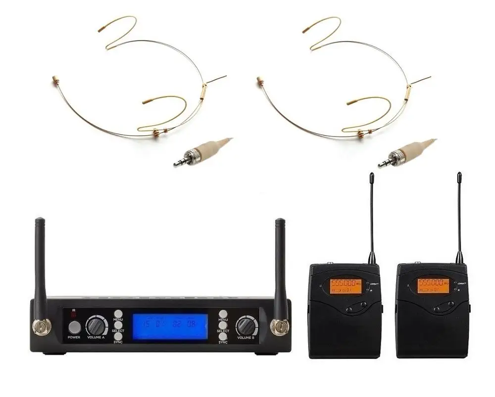 beige headset Профессиональный двойной беспроводной микрофон длинный диапазон вокальный сценический микрофон система для церковной школы встречи учителя - Цвет: beige headset