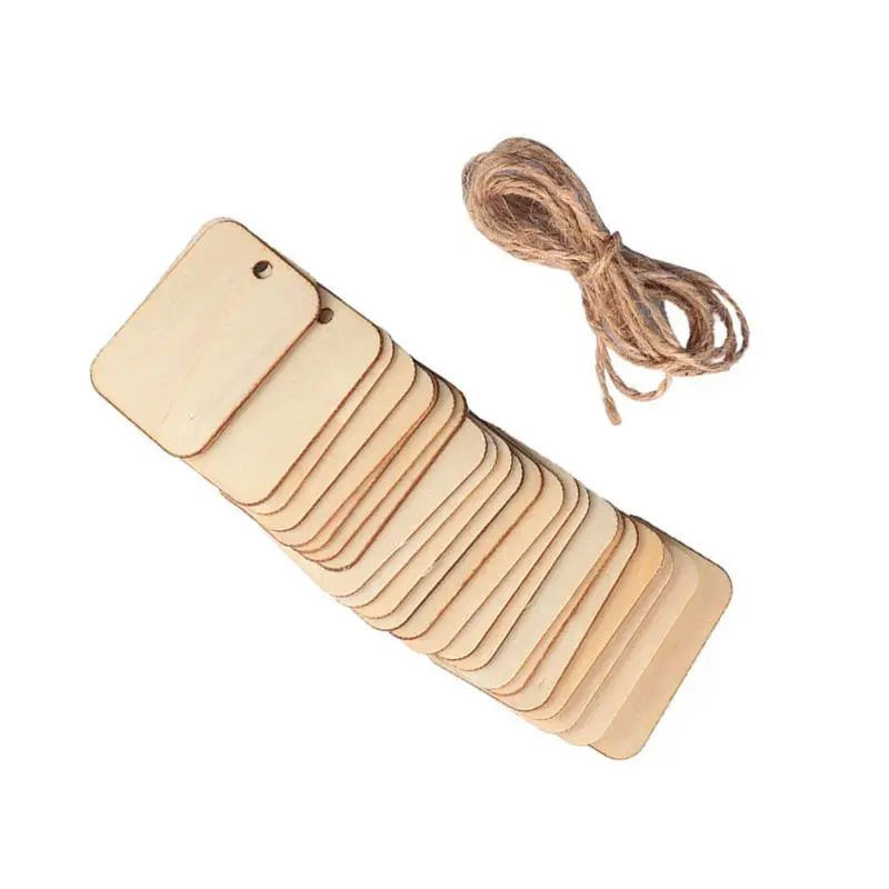 200pcs DIY Hanging Tag Unfinished Rectangular Wood Chip For Party Store Home