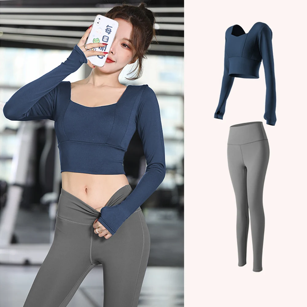 

VigoBreviya Seamless Yoga Sets Women Tracksuit Suits Fitness Clothing Long Sleeve Top +Leggings Two-piece Workout Sportswear