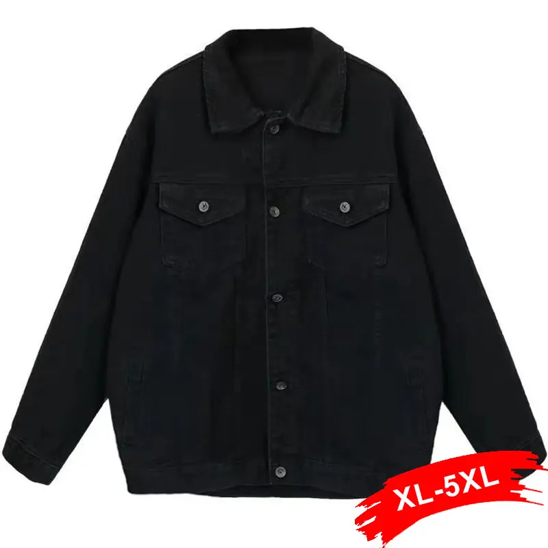 Свободное черное джинсовое пальто бойфренда размера плюс 4XL 5XL, женская джинсовая куртка с длинным рукавом, Корейская уличная одежда Harajuku Mom Jean