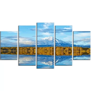 

5 Pcs Modular Blue Canvas Fujiyama Beautiful View Pictures Painting Home Decor Prints Poster Living Room Modern Frame Wall Art