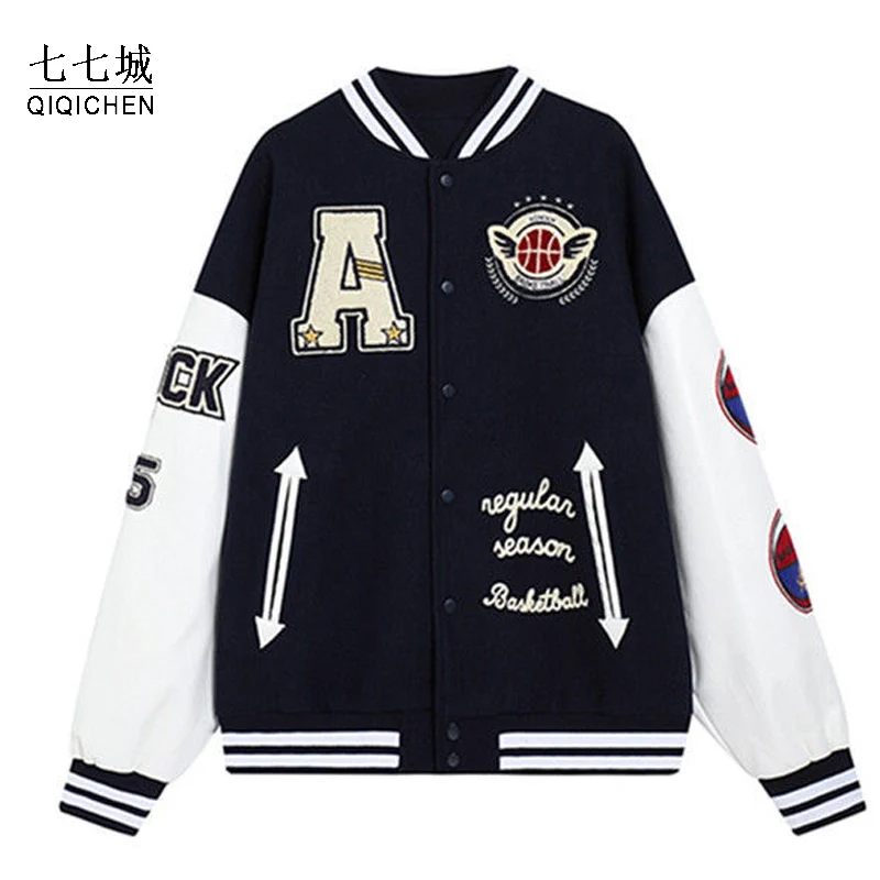 Baseball Varsity Jacket Men Women Harajuku Streetwear Letter Flocking Embroidery Hip Hop Bomber