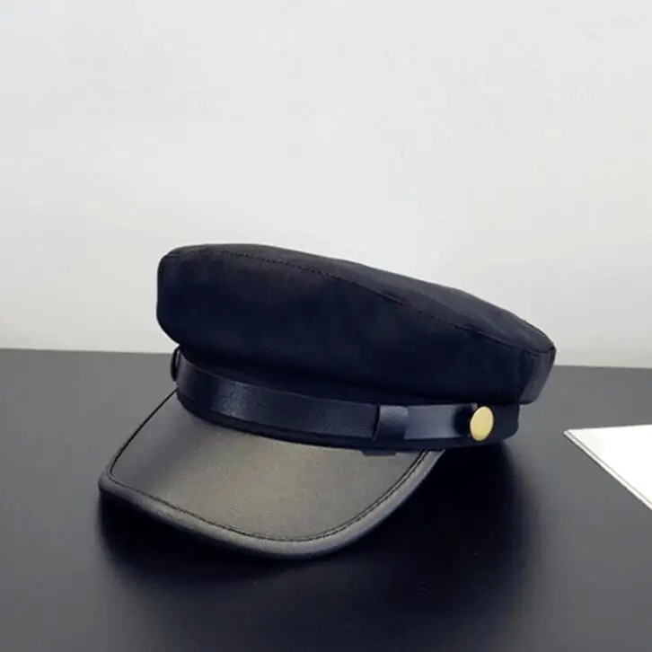 Новая плоская зимняя ПУ Кепка, модные шерстяные военные шляпы, Женская осенне-зимняя теплая утолщенная кепка газетчика H4 из искусственной кожи - Цвет: black