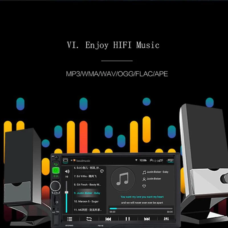 Автомобильный MP5 плеер, 7 дюймов 2DIN GM радио 1024x600 HD DVD плеер с Bluetooth CarPlay FM gps навигация