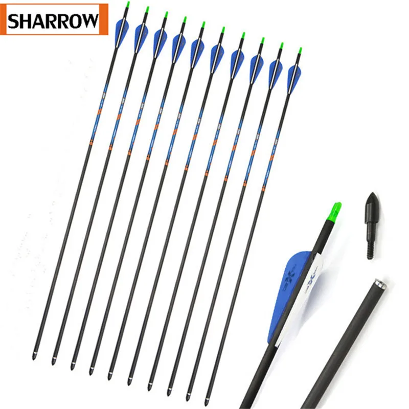 

6/12PC Archery SP400 Carbon Arrows Nocks Target Points Practice GPI 7.5 with 100 Grain Arrowheads Hunting Shooting Accessories