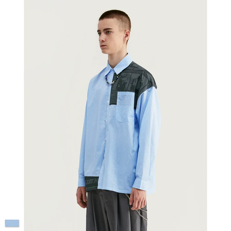 

Cooo Coll Men Fashion Long shirts Hip Hop High Street Personality Business Casual Elastic Stripe Harajuku Shirt Tops Shirt