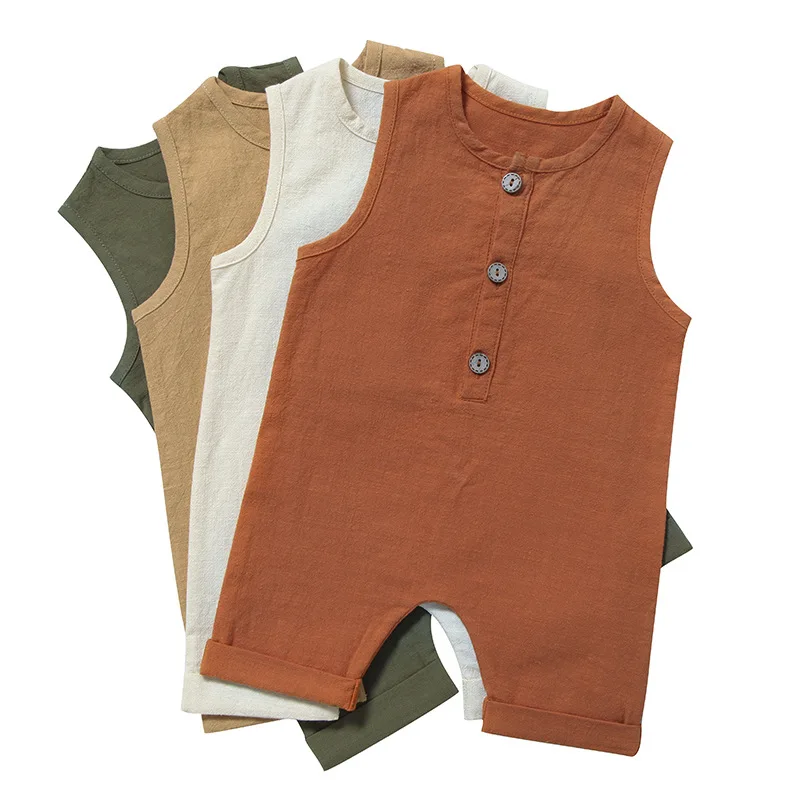 Summer Baby Boys Girls Rompers Toddler Kids Playsuit Jumpsuits Cotton Linen Infant Sleeveless Clothes Ropa Bebe Overalls | Детская
