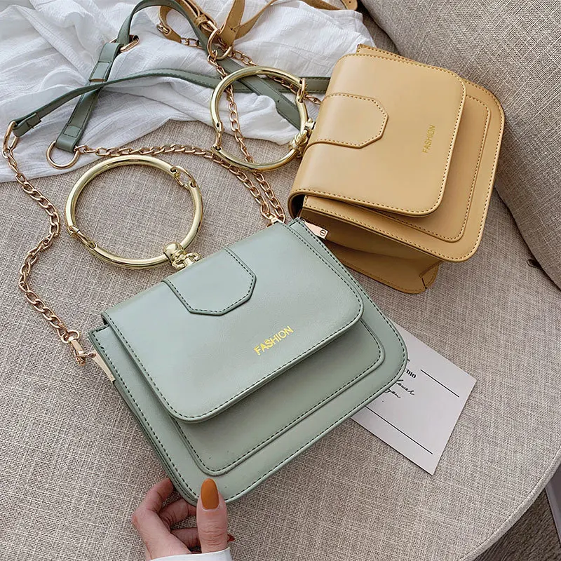 

Luxury Round Top-handle Women's Handbag Fashion Chain White Black Crossbody Bags Women Pu Solid Flip Design Ladies Shoulder Bags
