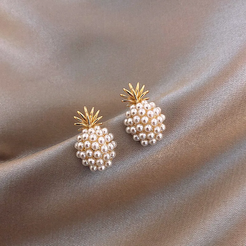 Pineapple Pearl earrings French Retro High-quality Earrings Net Red Temperament Female 2020 New Wave Earrings Prevent Allergy - Image 3