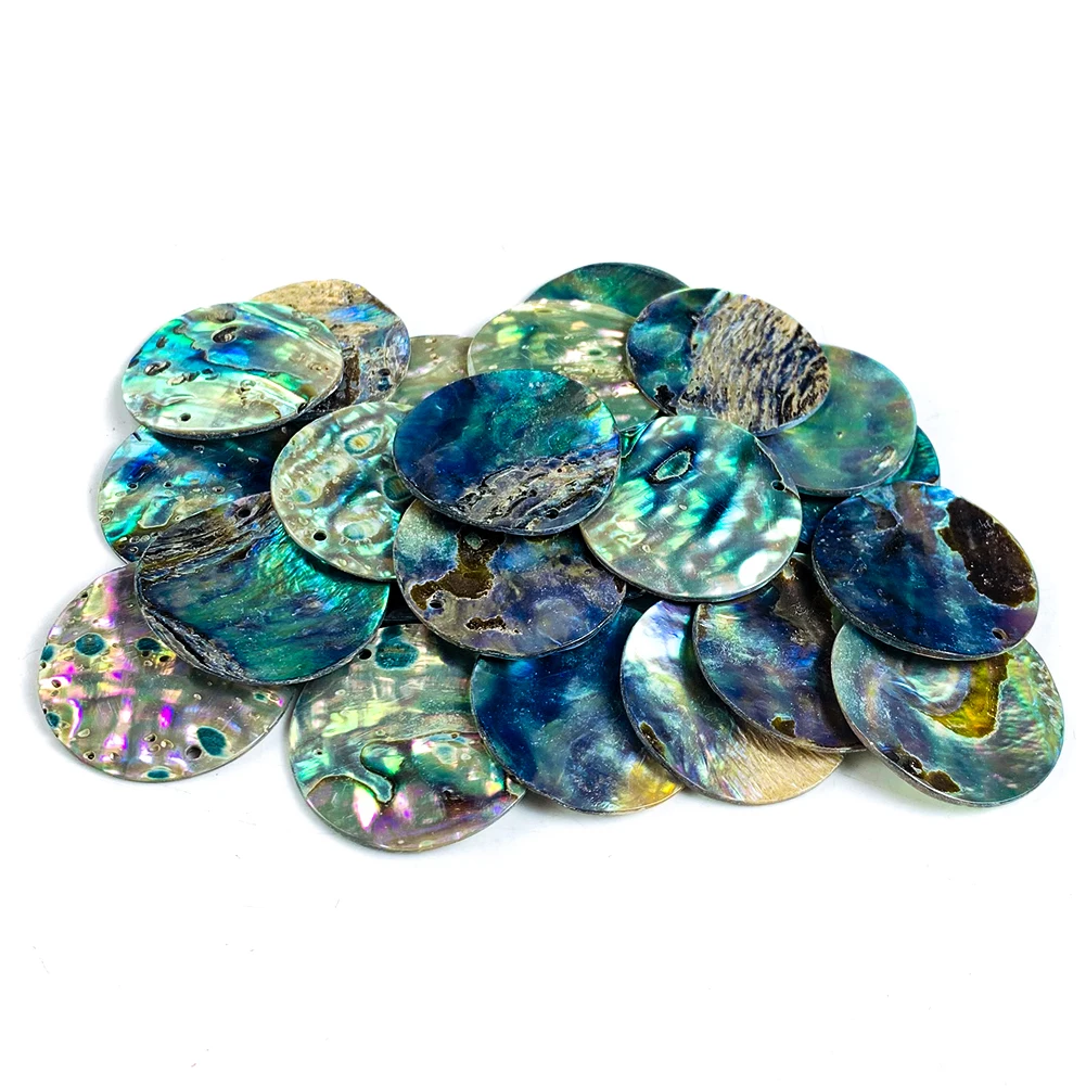 Natural Abalone Shell Pendants Charms Round Shell Flakes Hand Polished Jewelry Accessories DIY Making Earring Necklace Natural Shell Ornaments 2PCS