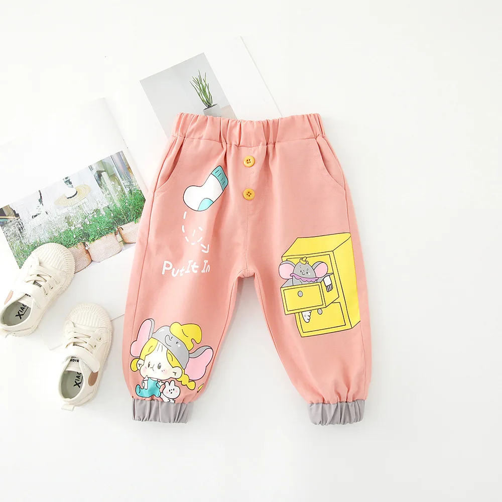 WLG/милые штаны для девочек детские осенние розовые свободные штаны с рисунком для маленьких девочек, универсальные брюки