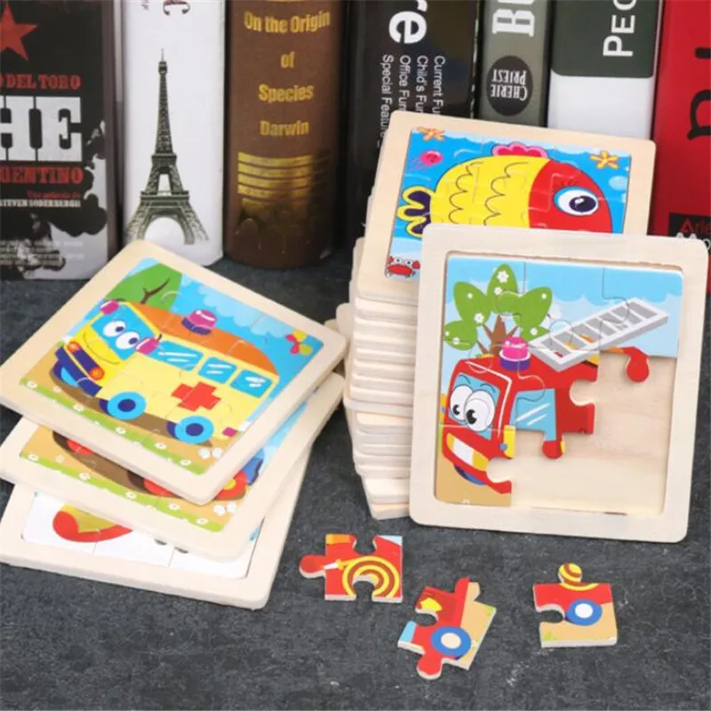 Hot Sale 9 Slice Small Piece Puzzle Toy Children Animals and Vehicle Wooden Puzzle Jigsaw Baby Educational Toys for Kids Gift