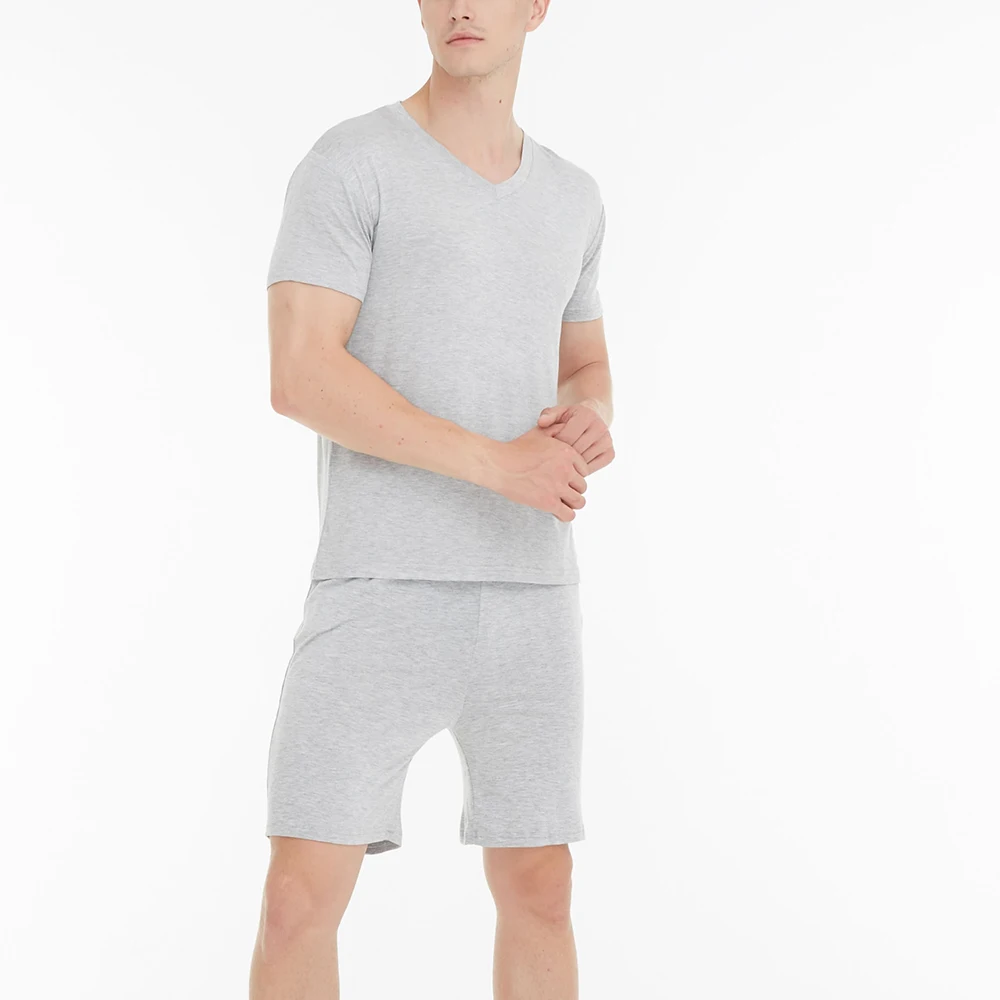 Lu's Chic Men's Short Sleeves Pajama Set Tops Shorts Summer Loungewear Modal Soft Sleep PJ Set Solid Cotton 2 Pieces Nightwear
