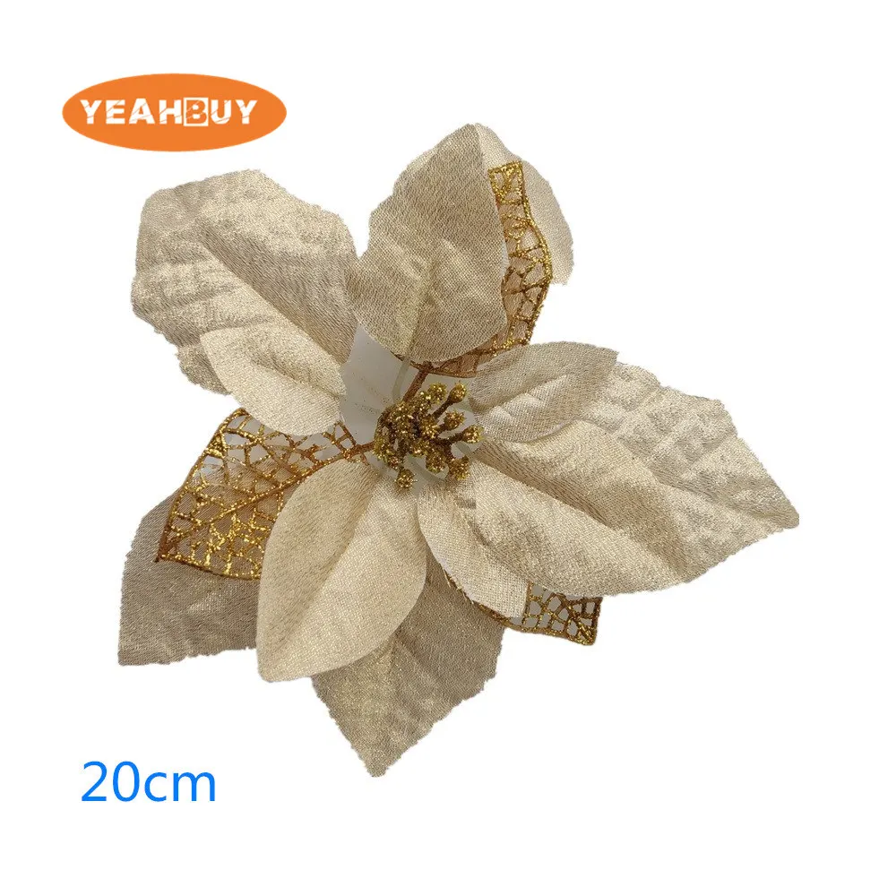20CM golden 20 штук, на Рождество, с цветами, высокое качество Рождество цветы декоративная искусственная Пуансеттия(Рождественская звезда с цветочным принтом цвета: золотистый, серебристый елочные украшения 13/15/17 см - Цвет: 20CM golden