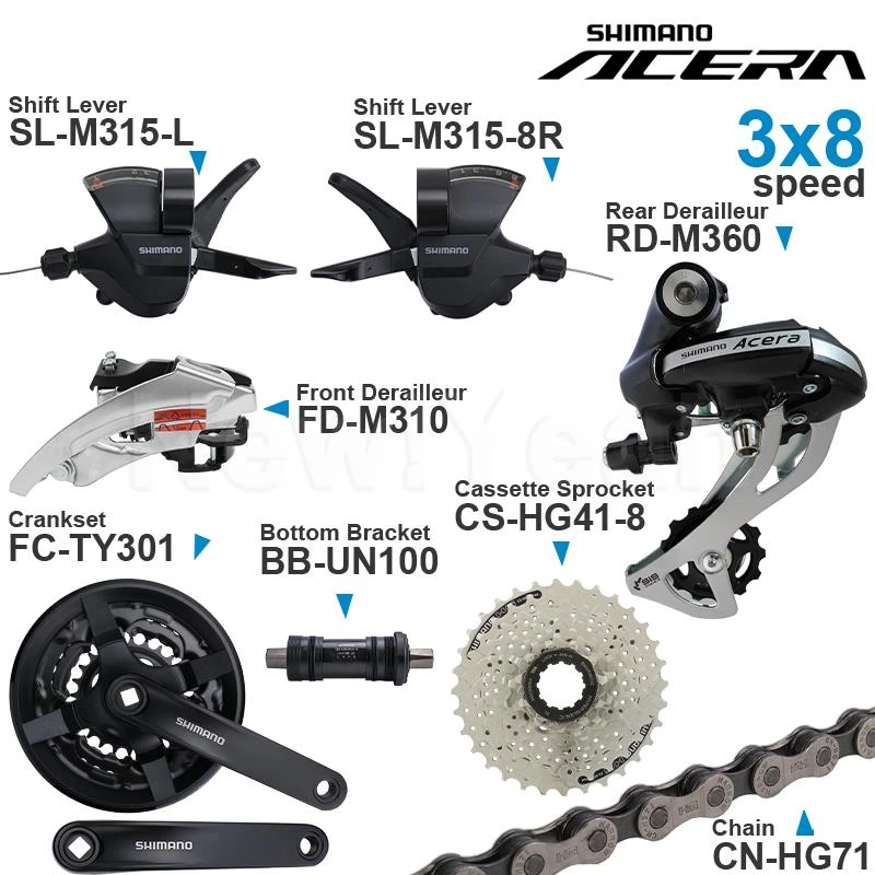 Shimano Altus Acera 3x8 Speed Groupset Include M315 Shifter M310 Front
