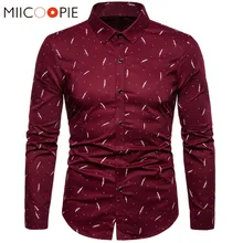 Formal Shirt For Men Casual Feather Printed Cotton Long Sleeve Camisa Social Masculina Male Ropa Hombre Elegante Classic Shirt