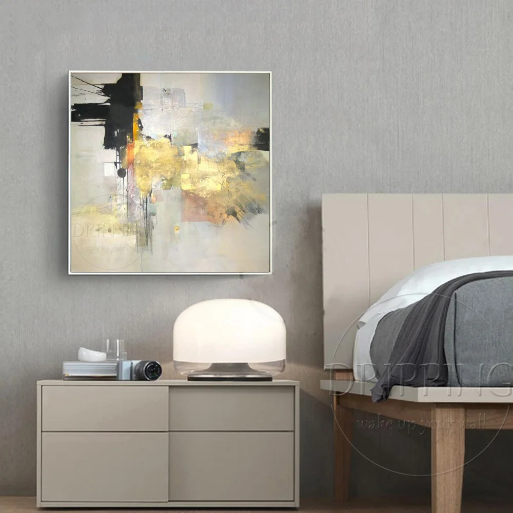 Expert Artist Pure ручная роспись абстрактный золотой цвет и Золотая фольга масляная живопись на холсте яркая абстрактная Золотая фольга масляная живопись