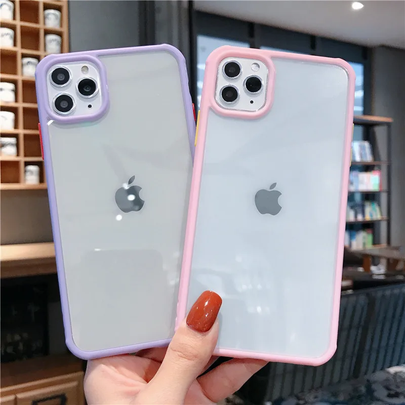 

Shockproof Candy Color Bumper Phone Case For iPhone 11 11Pro Max 7 8 6S Plus X XR XS Max SE 2020 Transparent Soft Acrylic Cover