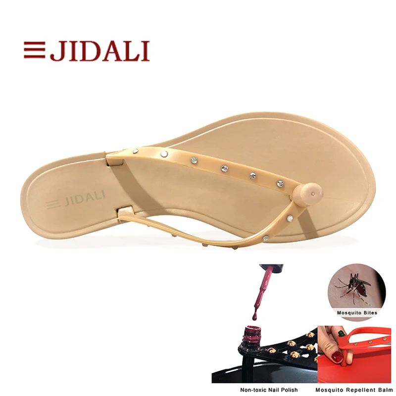 JIDALI/Модная обувь; женские сандалии; нетоксичный лак для ногтей или Противомоскитный бальзам; Летние вьетнамки из ПВХ с кристаллами; размеры 36-39