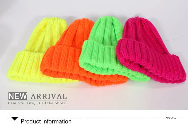 Women Autumn Winter Beanie Cap Female Acrylic Wool Hats With Real Fur Pompon Knit Windproof Outdoor Warm Fluorescent Beanie Hat