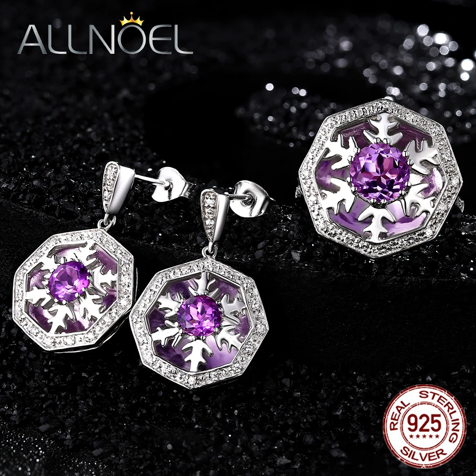 ALLNOEL 925 пробы Серебряный набор украшений для женщин лист лотоса натуральный