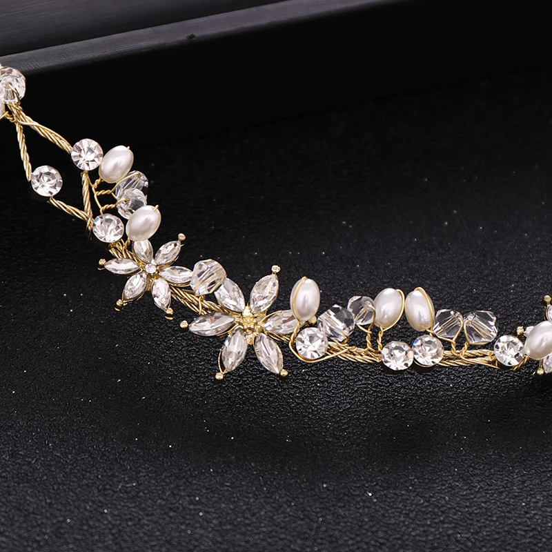 New Wedding Hair Accessories Handmade Flower Rhinestone Crystal Headband Bridal Tiara Queen Party Prom Tiara Jewelry Accessories