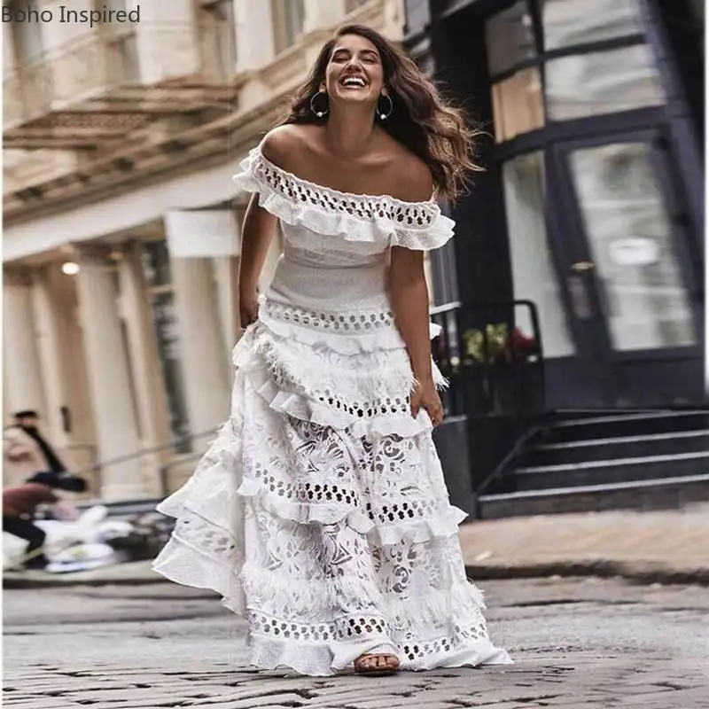 White Maxi Off Cascading Ruffle Party Dress Sleeveless Chic Boho Dress 2020 Spring Summer Dress - Dresses - AliExpress