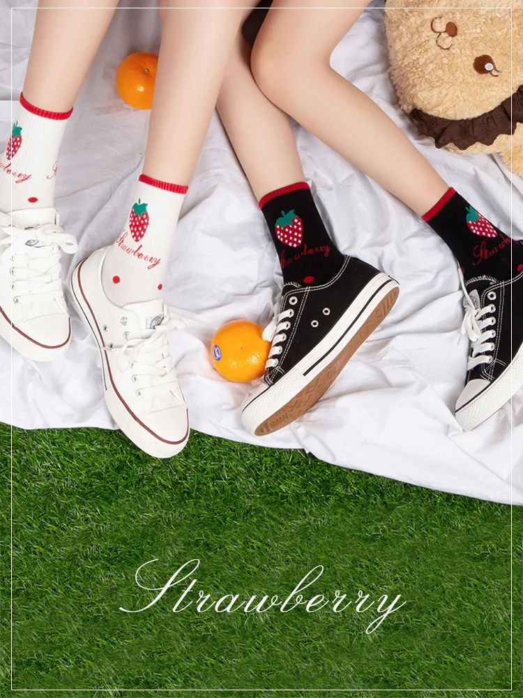 Японские Женские носки клубника Точка Печать Лолита девушка вишневая бабочка студенческие носки женские дикие