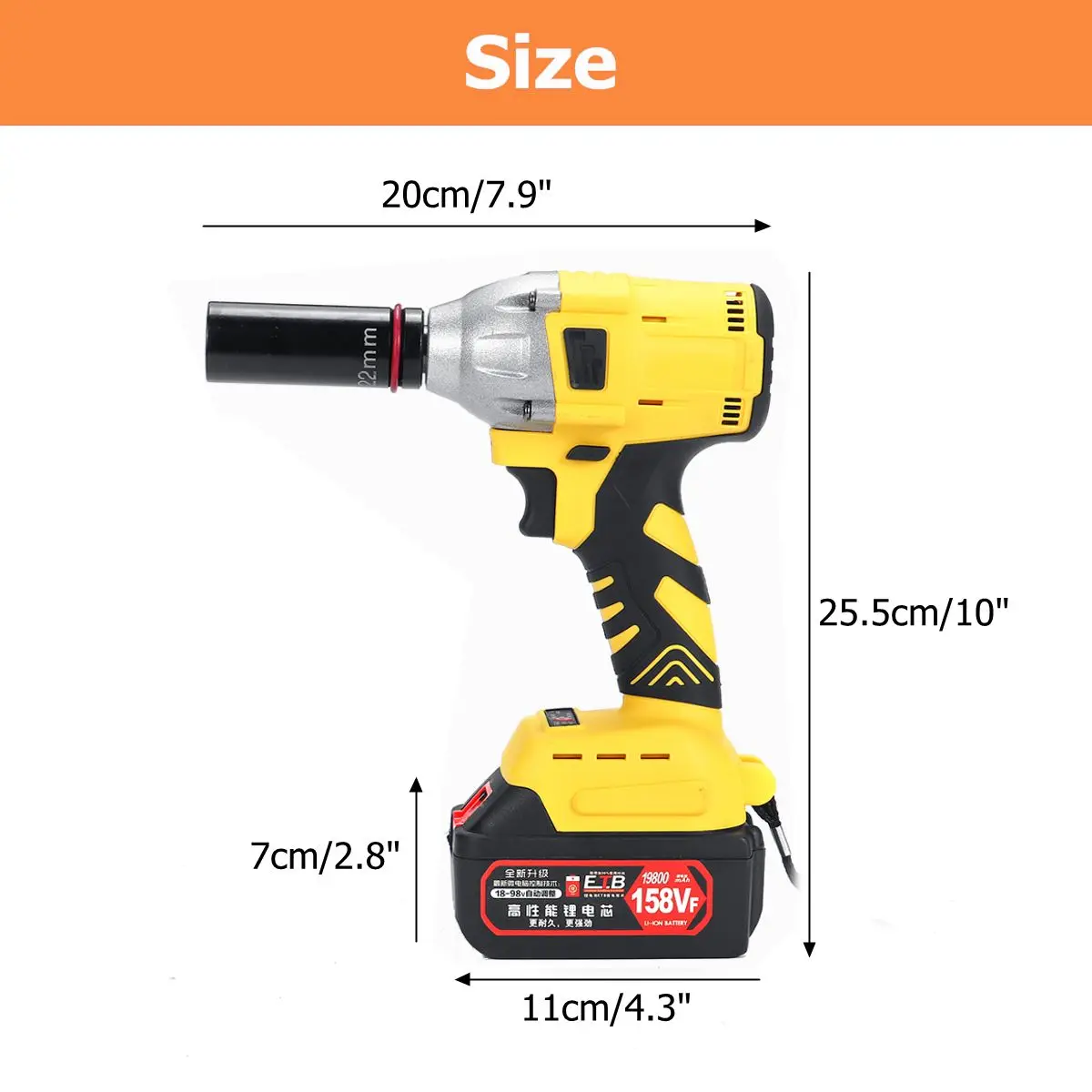 158VF 530Nm 19800mah 1/2'' Cordless Impact Wrench Power Driver Electric Wrench Socket 2 x battery 1/2" Socket Wrench Power Tool