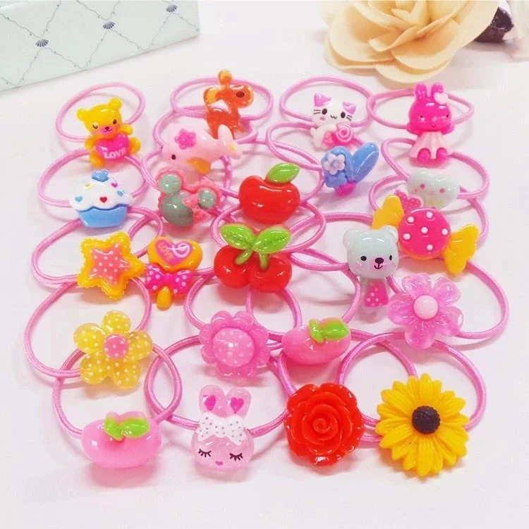 

20PCS Cartoon Bow Hair Band Rabbit Ears Baby Girls Hair Accessories Colored Gum Rubber Band Children Hair Ropes Baby Headbands
