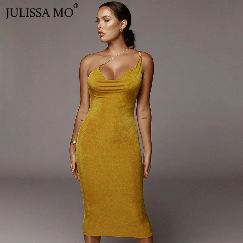 Цвет: желтый Julissa mo, сексуальное длинное платье с металлической цепочкой и v-образным вырезом, женское облегающее летнее платье на бретельках с открытой спиной, вечерние платья на Рождество, Vestidos - Цвет: Цвет: желтый