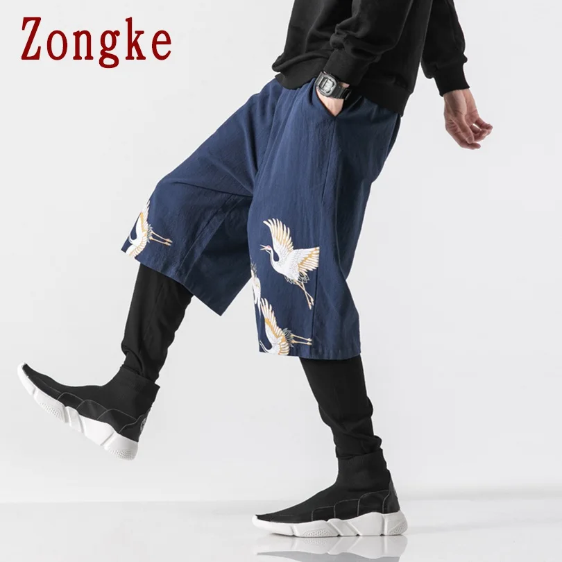Zongke кран вышивка Мужские штаны для бега брюки мужские штаны уличная тренировочные штаны-шаровары штаны, мужские брюки 5XL Осень новинка
