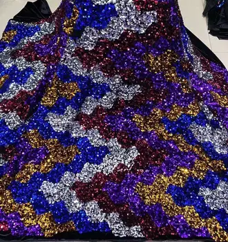 

New African Latest Design purple Velvet Lace Fabric 5 Yards/pcs High Quality French Lace With Sequins fabric For Party Dress