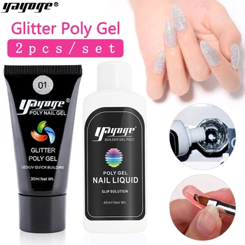 

Yayoge Poly Nail Gel Kit 30ml Glitter Gel Polish Building UV Gel Nails Finger Extension Nail Art Decoration Manicure Set