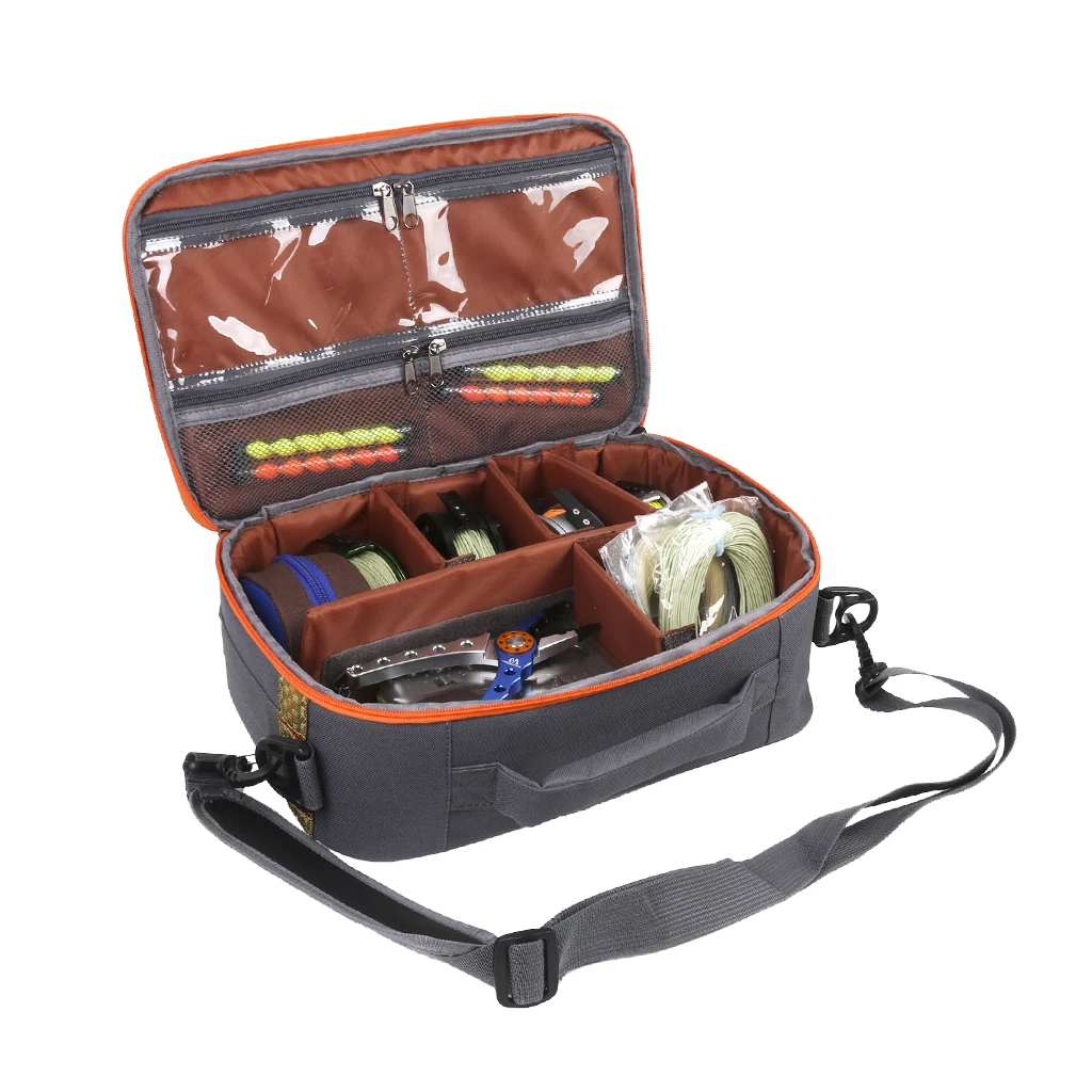 

Fly Fishing Reel and Gear Bag Lures Baits Storage Case with 6 Compartment