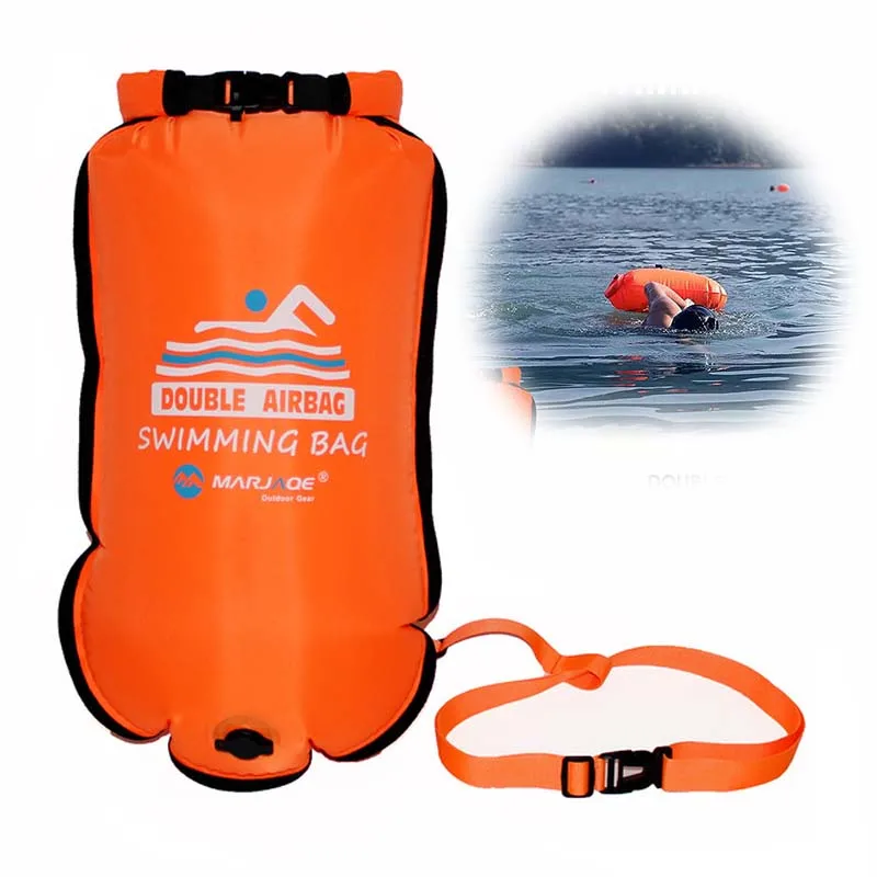 20L Inflatable Open PVC Swimming Buoy Tow Float Dry Bag Double AirBag With Belt High Visibility Swimming Water Sport Safety Bag swimming buoy rope float buoy