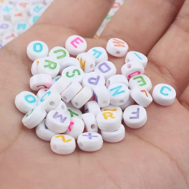 Mixed Letter Acrylic Beads Round Flat Alphabet Digital Cube Loose Spacer Beads For Jewelry Making Handmade Diy Bracelet Necklace 4x7mm Colorful