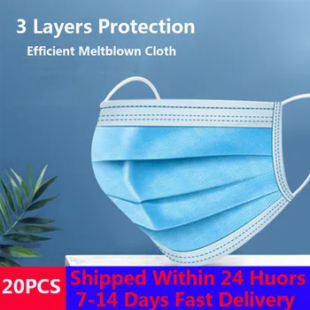 

20pcs Anti-Pollution 3 Laye Mask Dust Protection Masks Disposable Face Mask Elastic Ear Loop Disposable Dust Filter Safety Mask