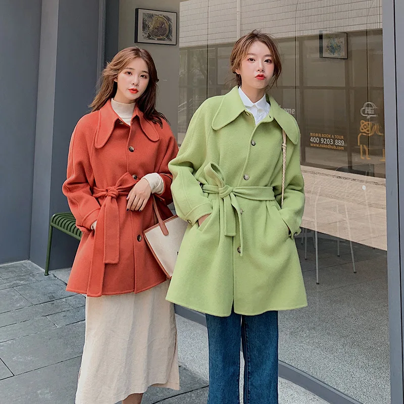 

New Style Double-Sided Overcoat Women's 2019 Popular Korean-style Woolen Jacket Short-height Fat Mm Woolen Cloth Tops Loose-Fit