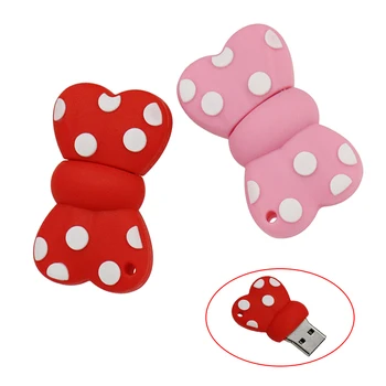 

Cartoon minnie bowknot cravat USB2.0 flash drive Silicone Pink Red 256GB 128 8 64 32 16 gb Pen Drive Bowknot U Disk Memory Stick