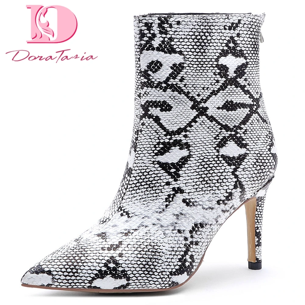

Doratasia Brand Large Size 45 Sexy Snake Pointed Toe Shoes Woman Boots Female Thin High Heels Party Ankle Boots Women Shoes