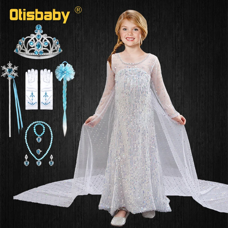 Платье Снежной Королевы Эльзы 2 для девочек Хэллоуин Карнавальный костюм белые