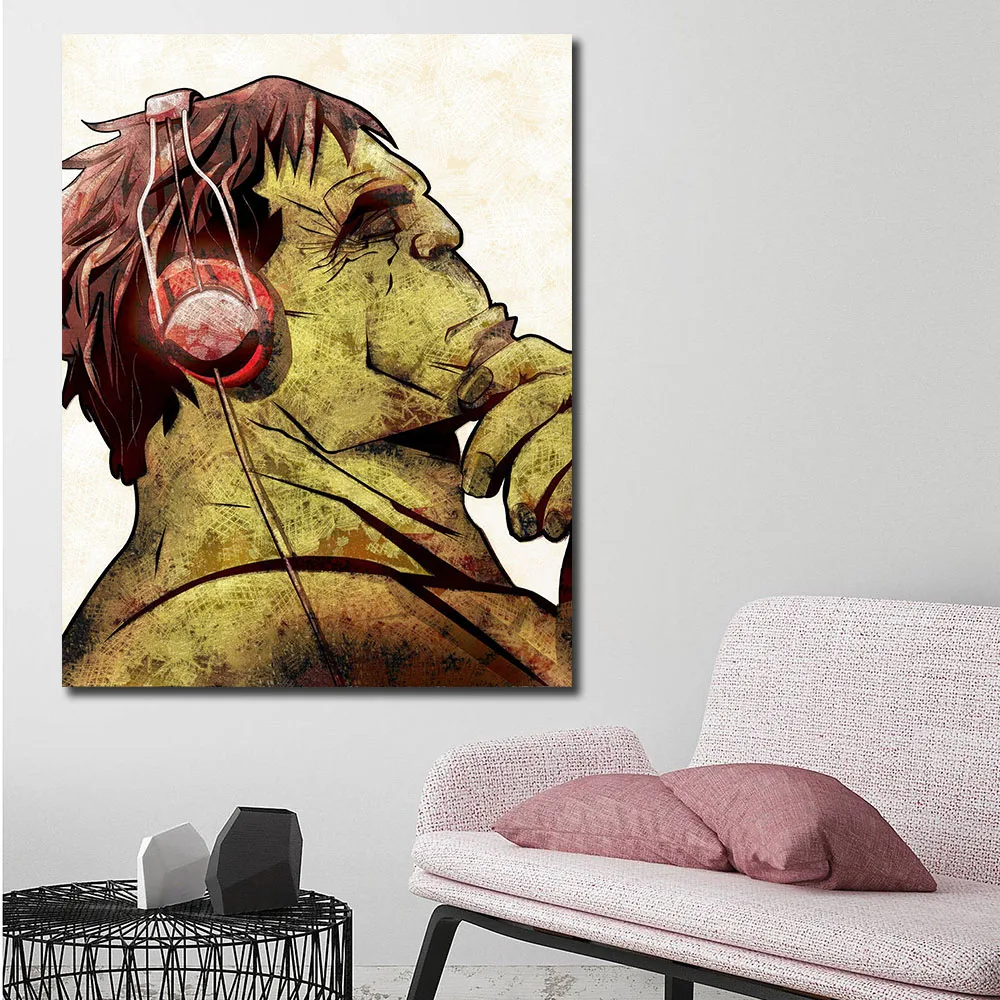 Superhero Hulk Headphones Canvas Painting Art Print Poster Always Be Yourself Cartoon Kids Rooms Wall Picture Home Decor