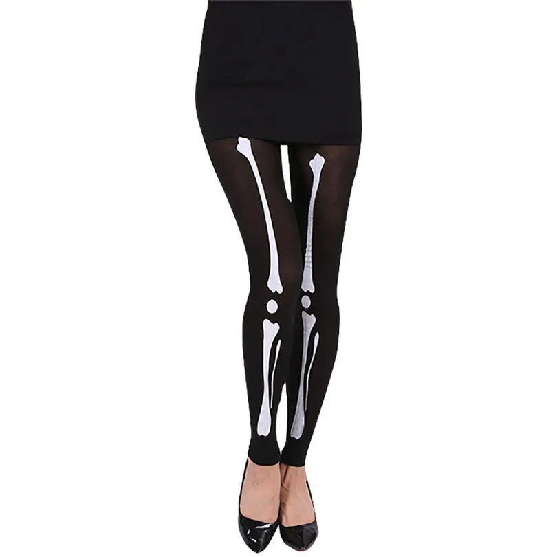 Skull Printed Pantyhose Women Sexy Halloween Fishnet Stockings Nine-cent Pantyhose Stockings Fashion Calcetines 30SEP45